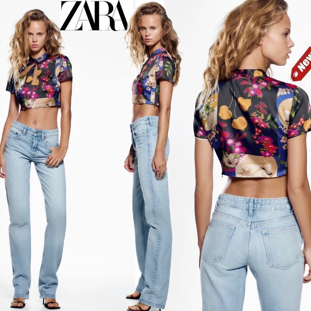 ZARA satin effect printed crop top Sz S NWT